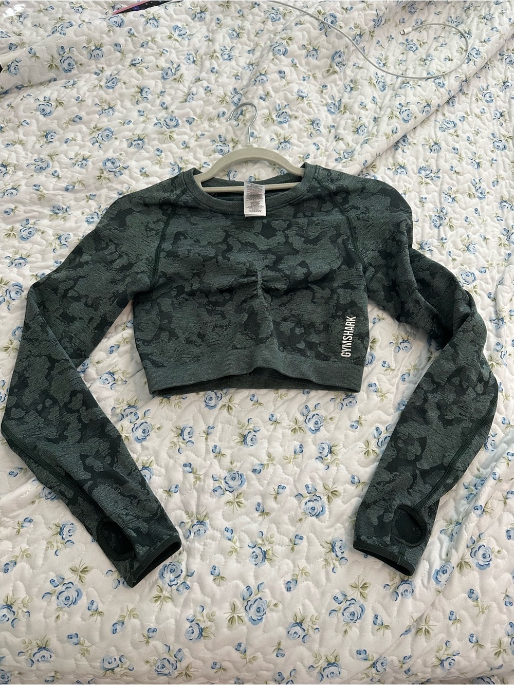Gymshark Dark Green Camo Cropped Long-Sleeve Top